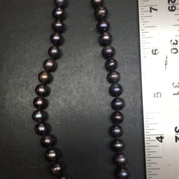 Iridescent Pearl Necklace Dark Blue Green Purple Silver Round Classic Retro - Picture 6 of 8